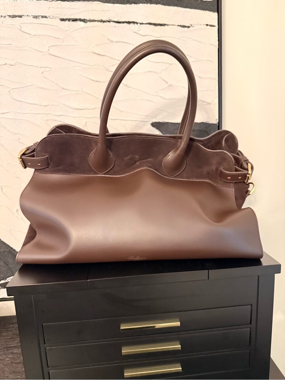 BOLDRINI| BROWN LEATHER AND SUEDE TOTE BAG